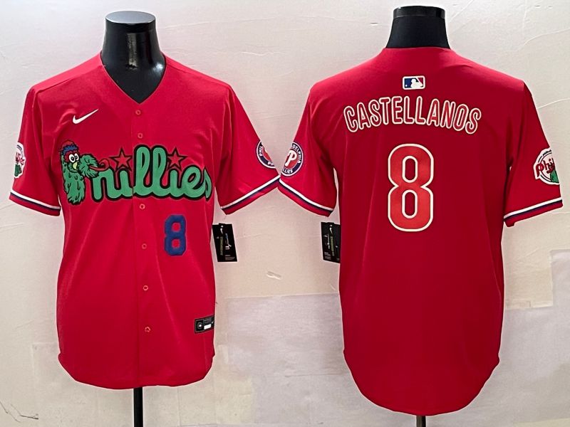 Men Philadelphia Phillies #8 Castellanos Red three generations Joint Name 2025 Nike MLB Jersey style 4